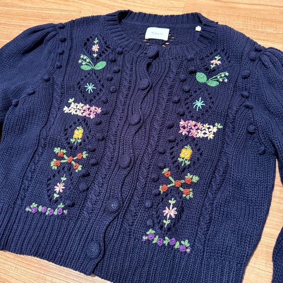 DOEN Forget Me Not Navy Blue Cardigan, Size Large - Picture 3 of 8